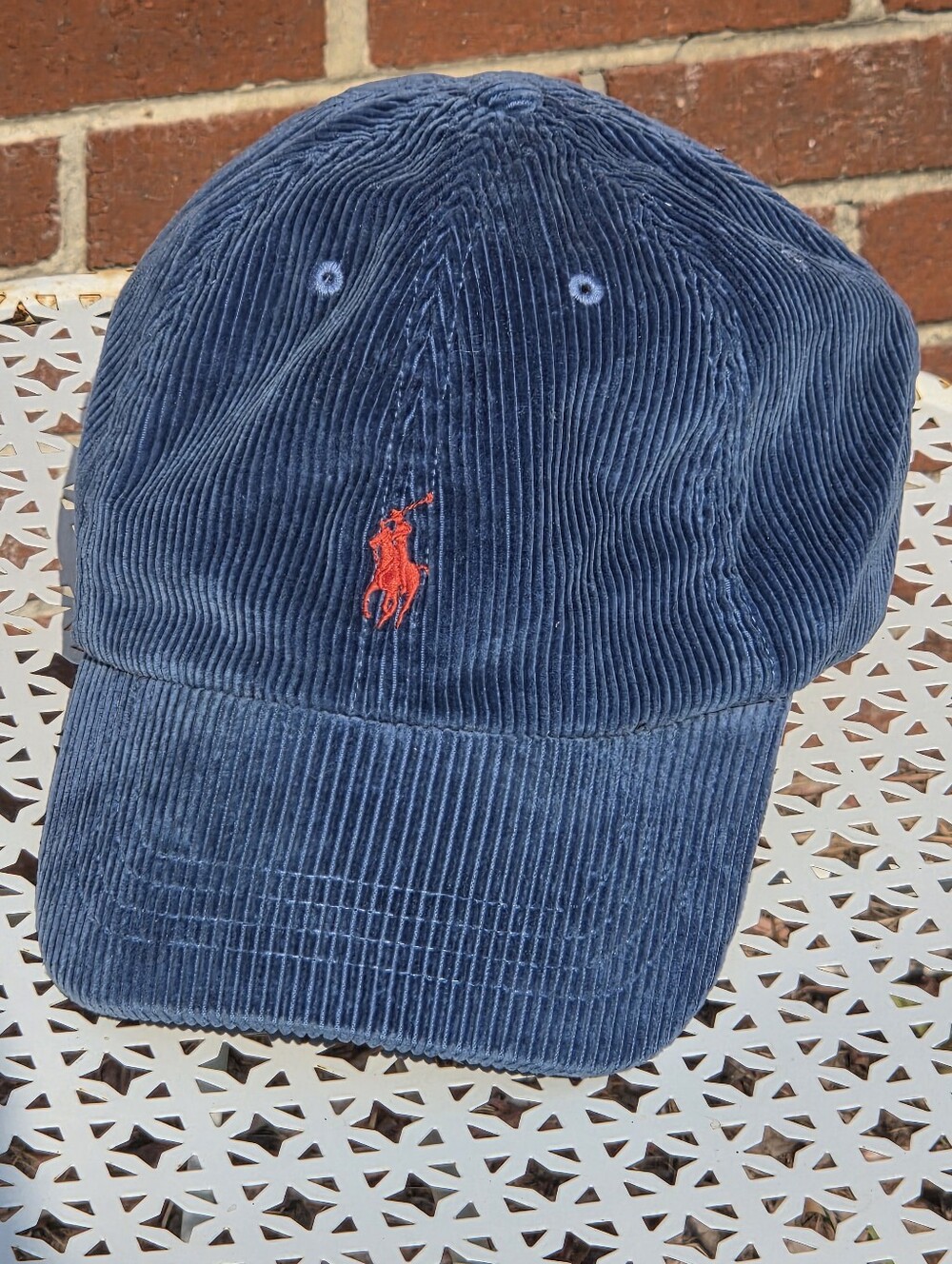 Polo by Ralph Lauren Blue Corduroy Baseball Cap Hat with Red Polo Logo